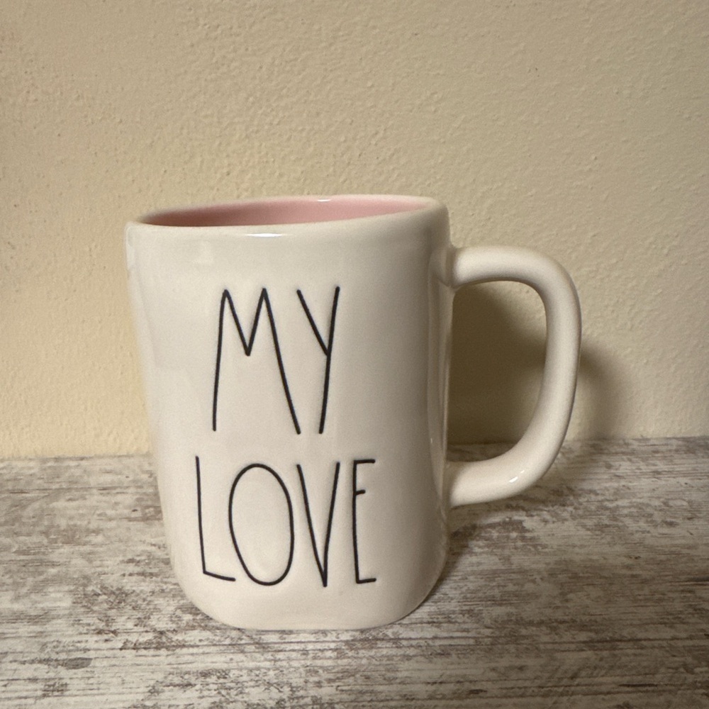 Rae Dunn “MY LOVE” Ceramic Mug Pink Interior - Picture 1 of 6